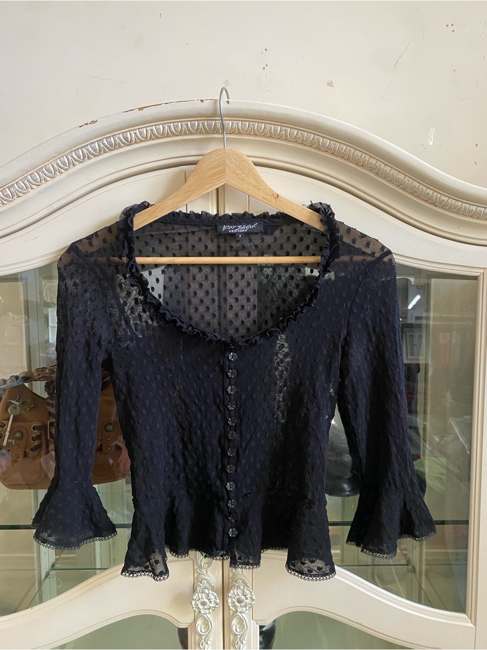 Vintage 90s Betsey Johnson Black Swiss Dot Button Up Shirt